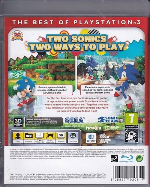 Sonic Generations - Essentials - PS3 (B Grade) (Genbrug)